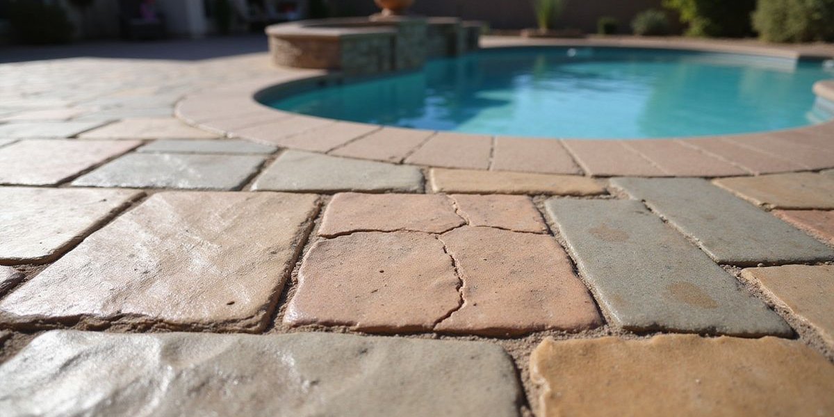 Stamped concrete pool deck pattern